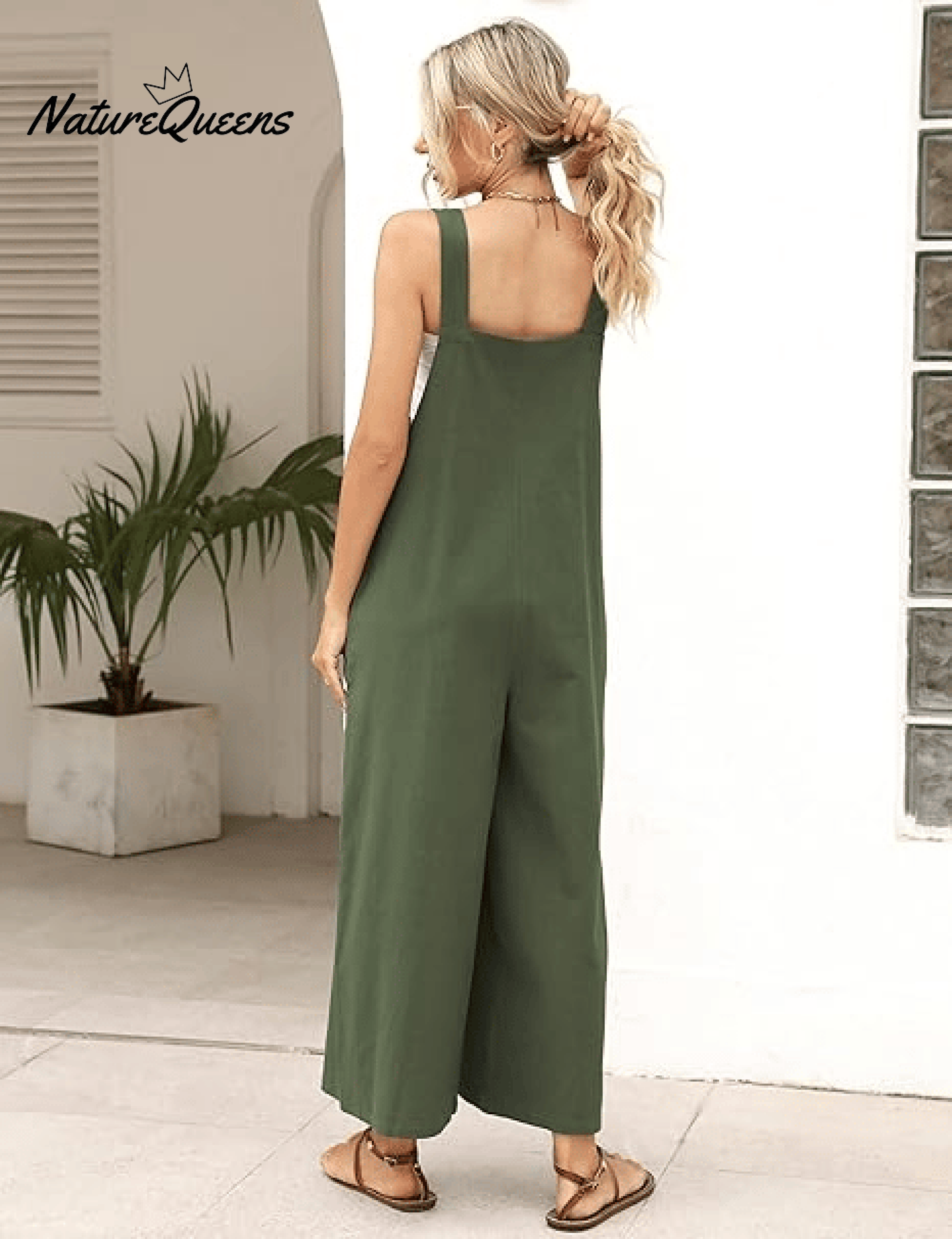 Women's Summer Cotton Linen Overalls â€?Adjustable & Relaxed Fit Jumpsuit-Soliroyal