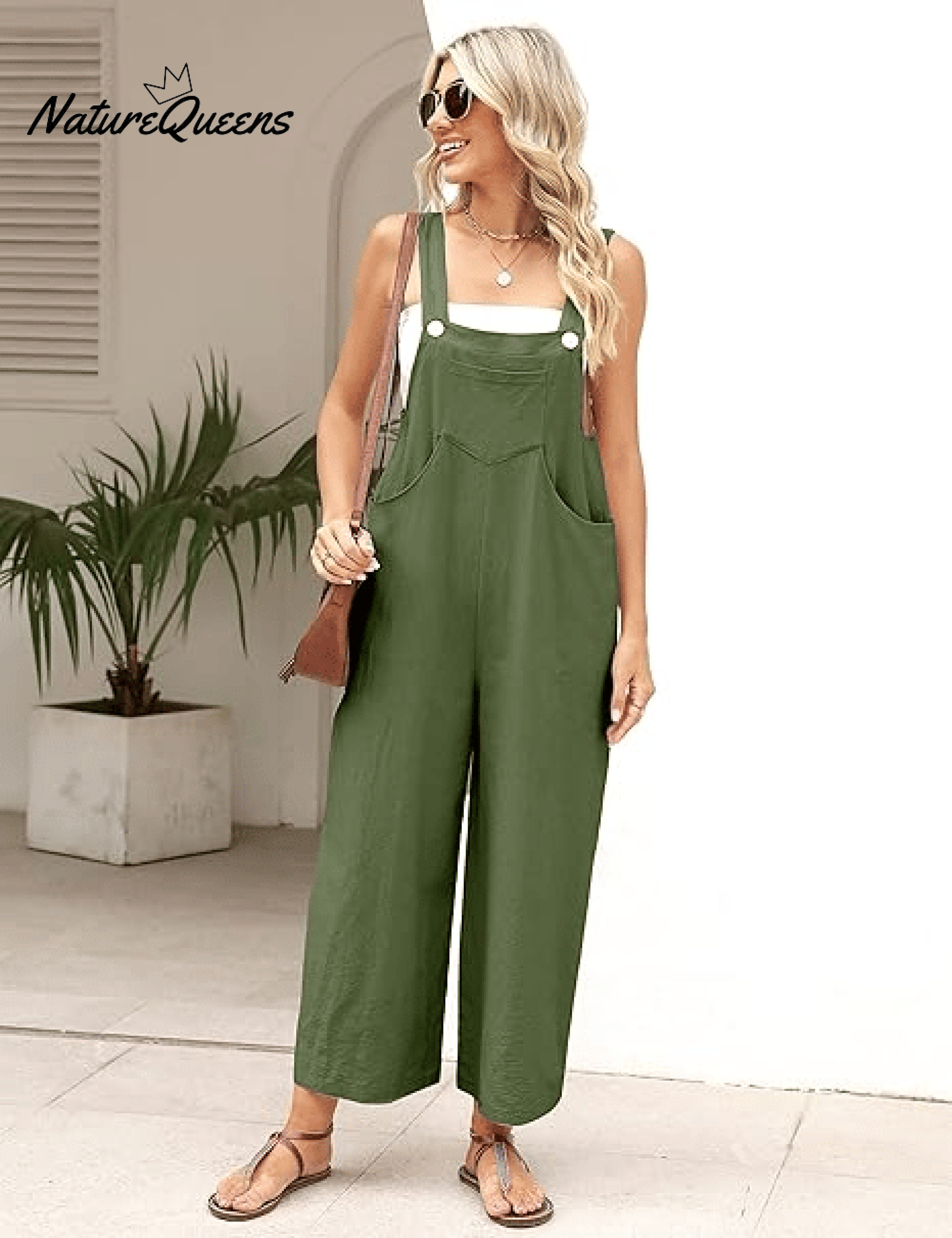 Women's Summer Cotton Linen Overalls â€?Adjustable & Relaxed Fit Jumpsuit-Soliroyal
