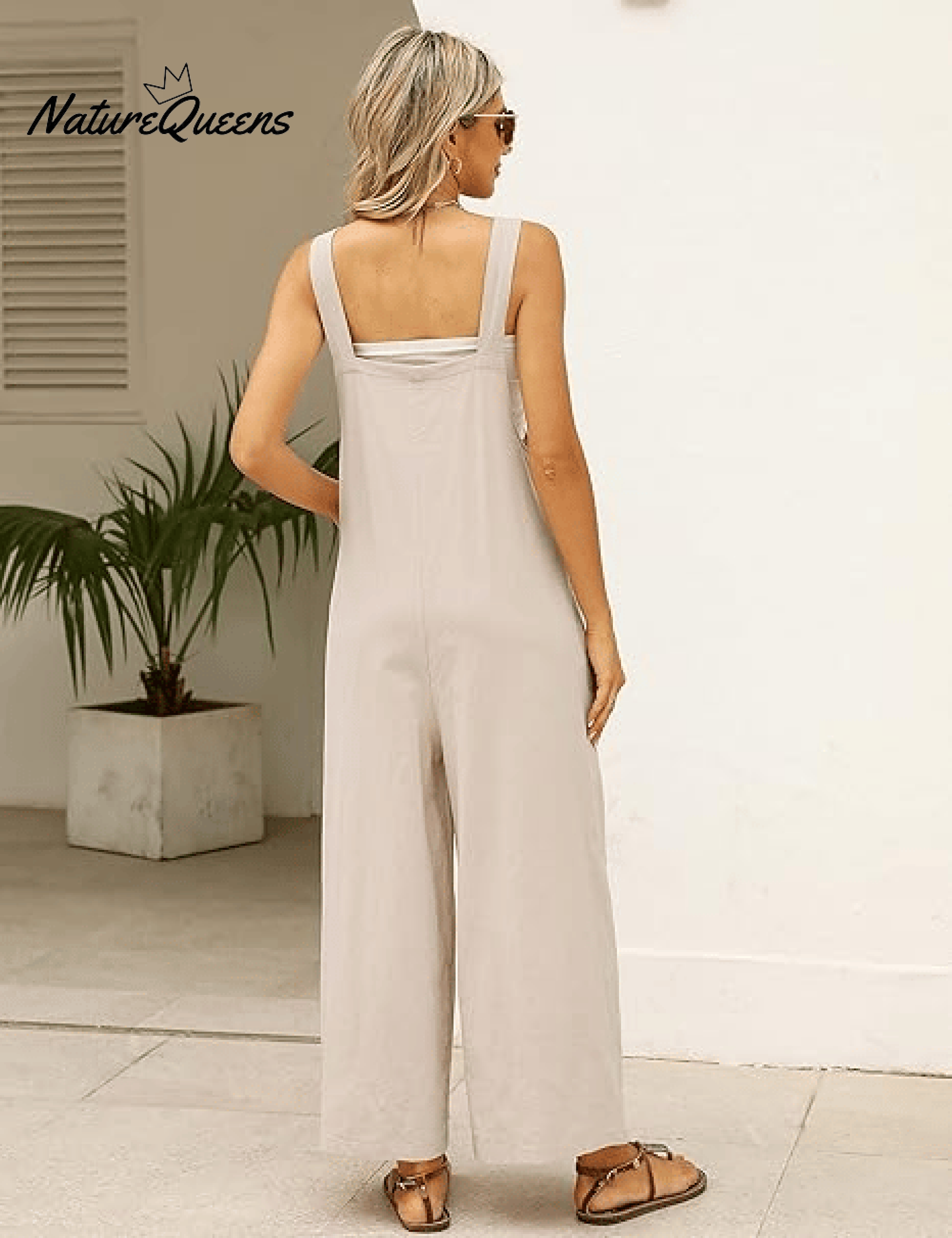 Women's Summer Cotton Linen Overalls â€?Adjustable & Relaxed Fit Jumpsuit-Soliroyal