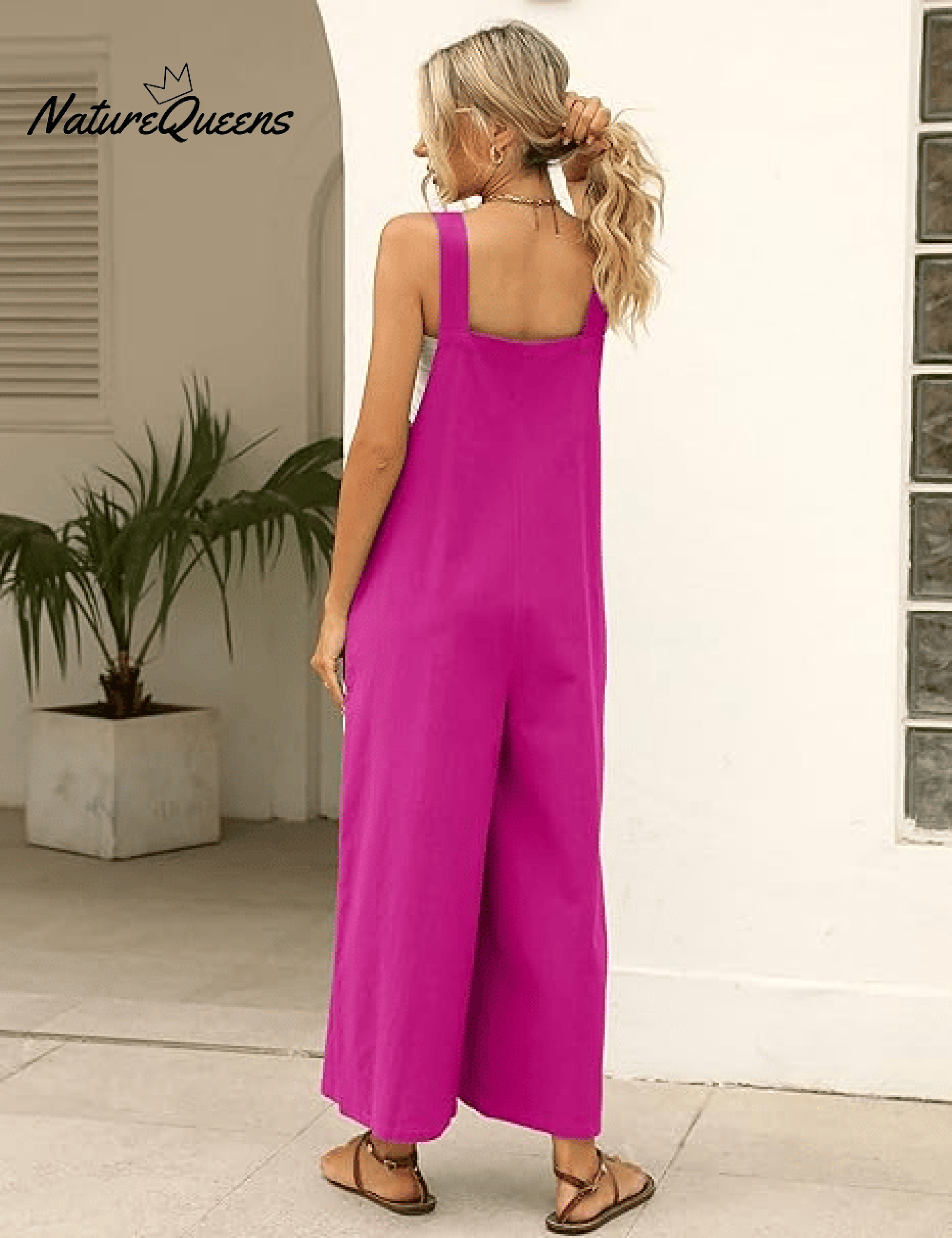 Women's Summer Cotton Linen Overalls â€?Adjustable & Relaxed Fit Jumpsuit-Soliroyal