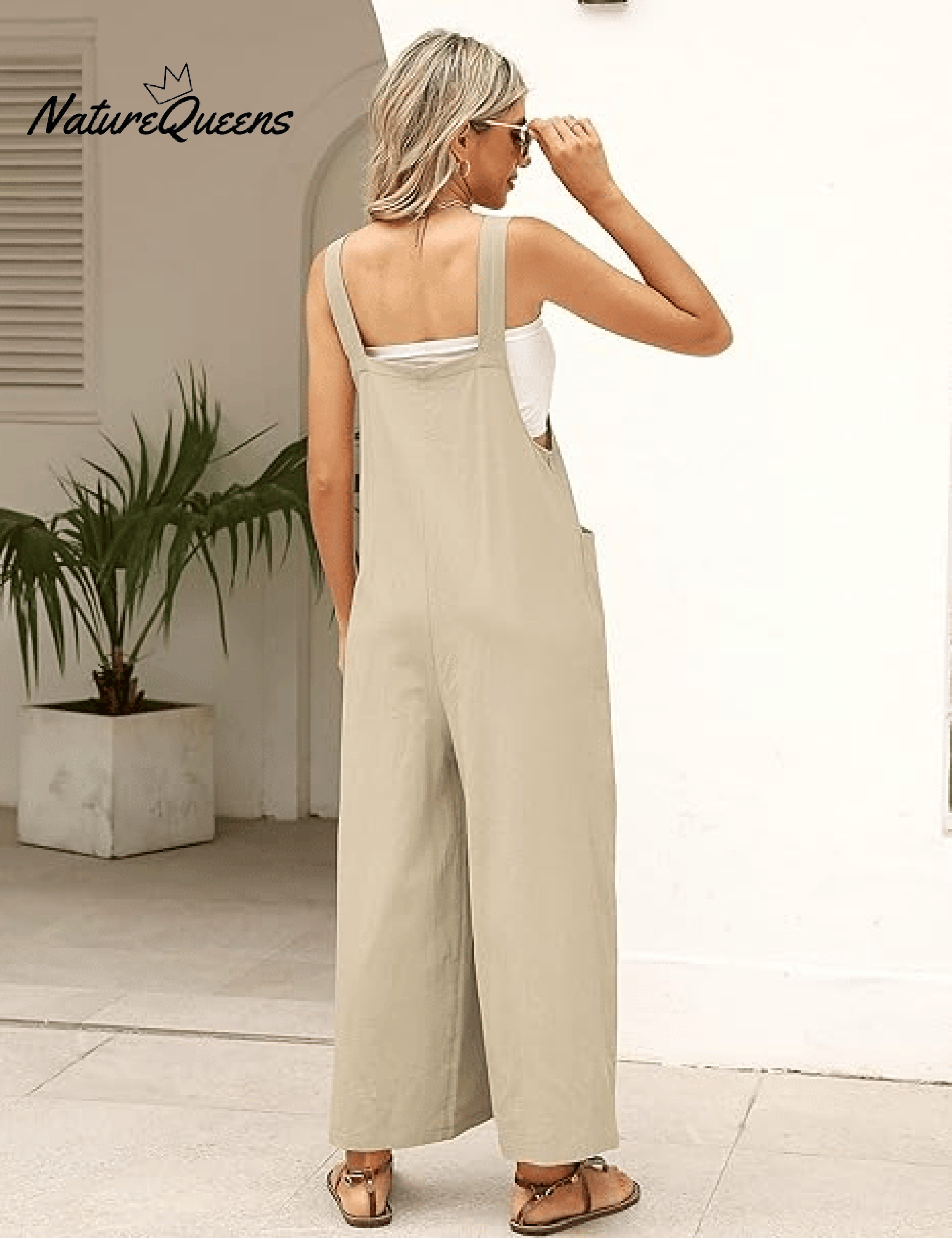Women's Summer Cotton Linen Overalls â€?Adjustable & Relaxed Fit Jumpsuit-Soliroyal