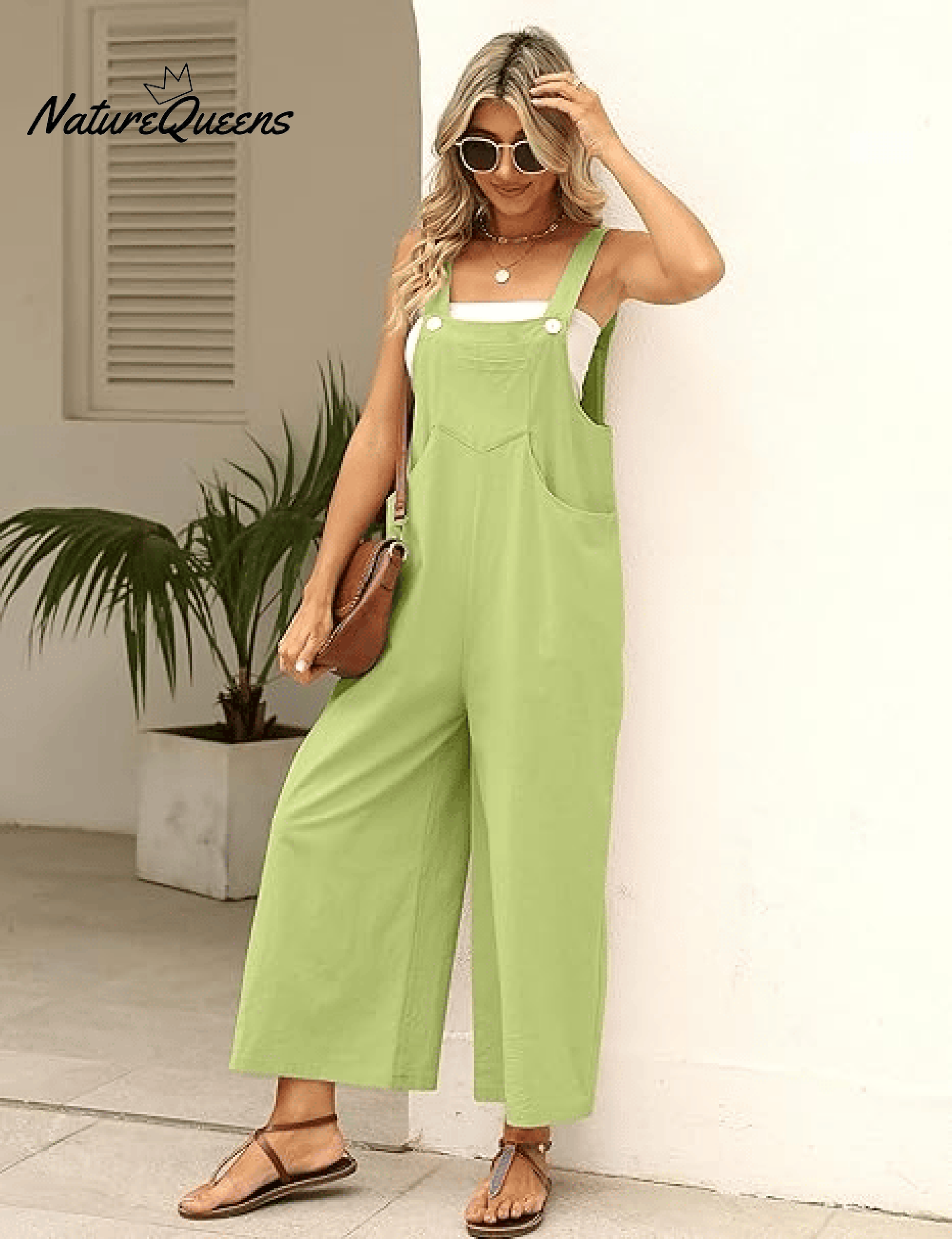 Women's Summer Cotton Linen Overalls â€?Adjustable & Relaxed Fit Jumpsuit-Soliroyal