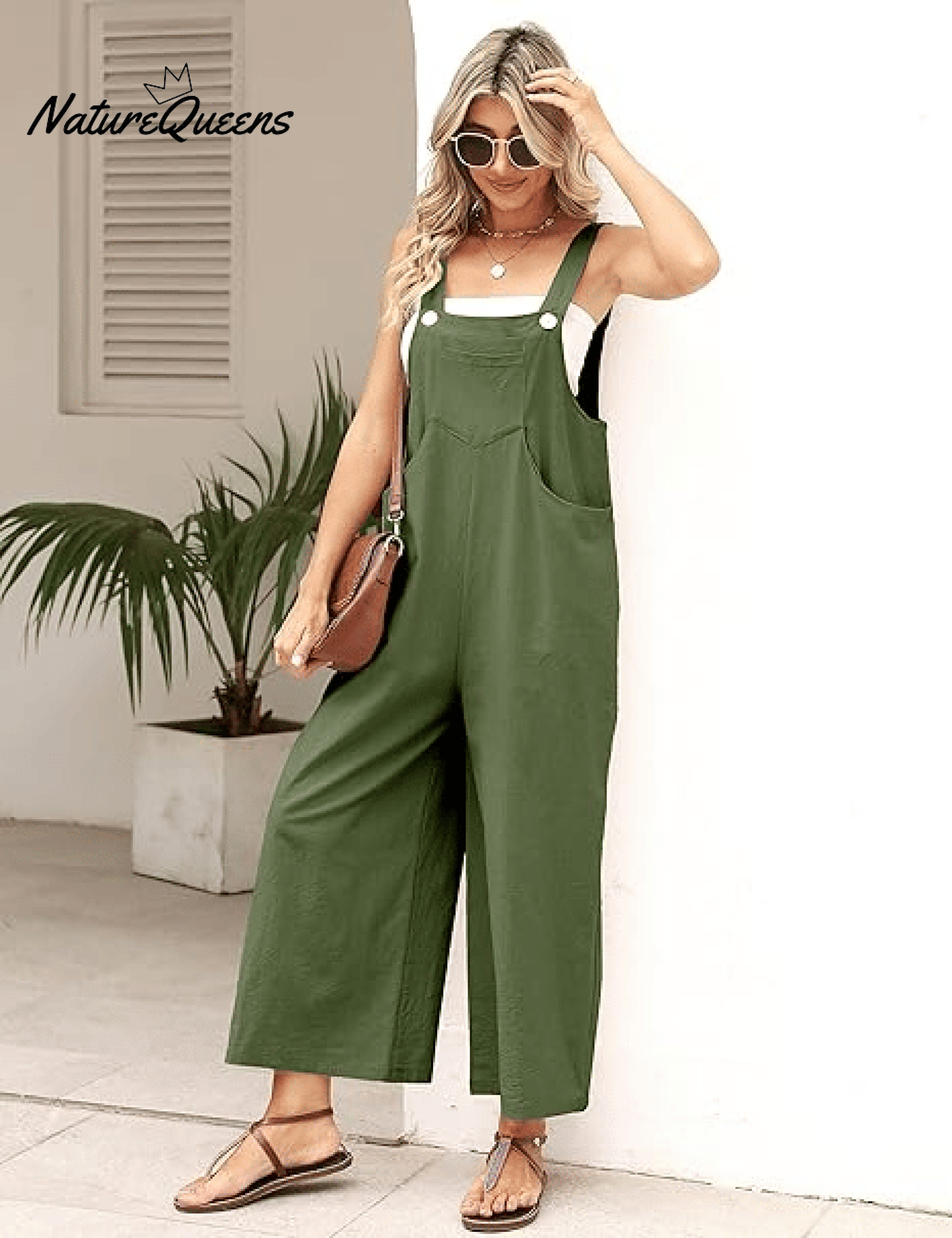 Women's Summer Cotton Linen Overalls â€?Adjustable & Relaxed Fit Jumpsuit-Soliroyal