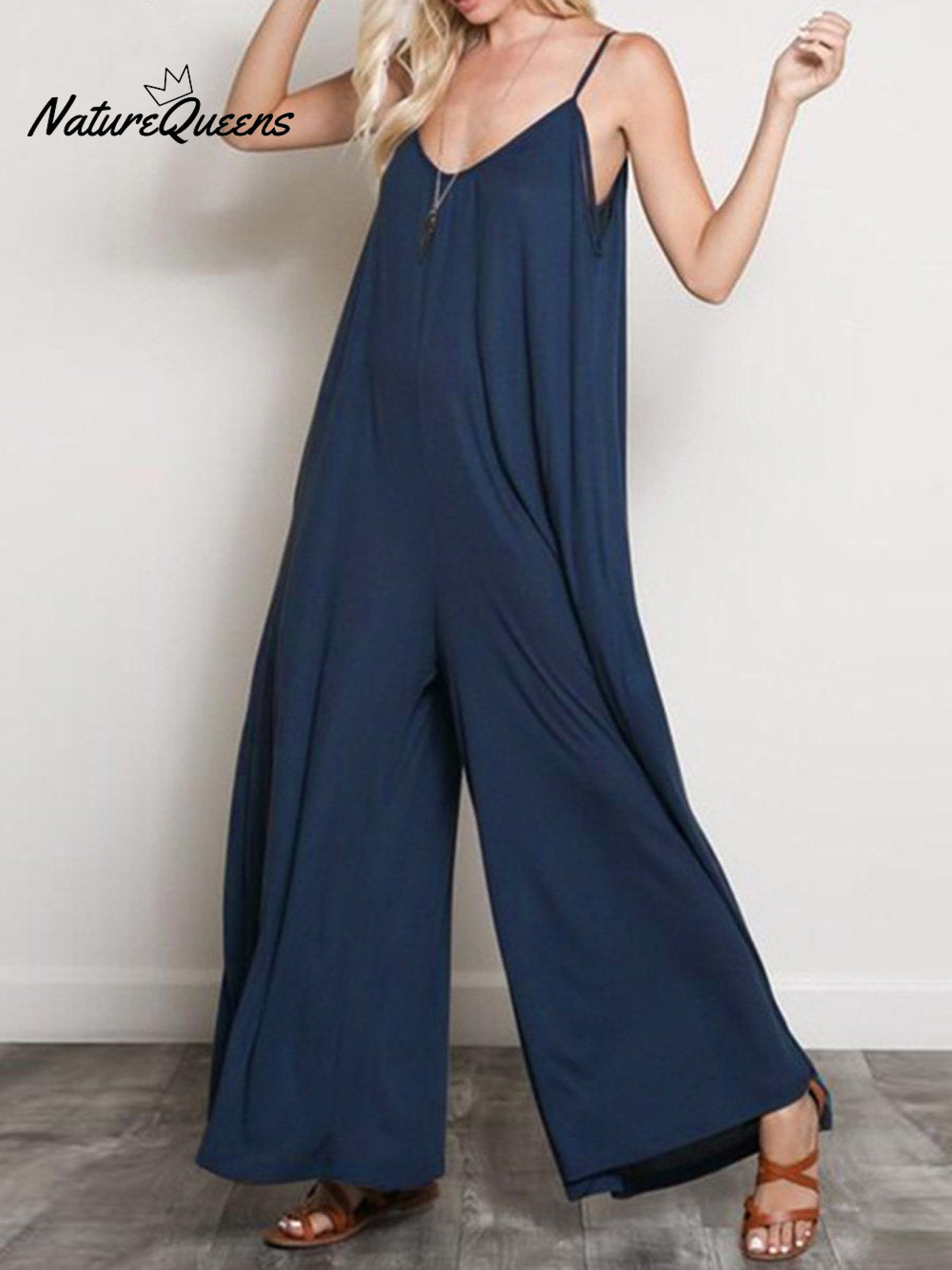 Women's Summer V-Neck Wide Leg Jumpsuit-Soliroyal