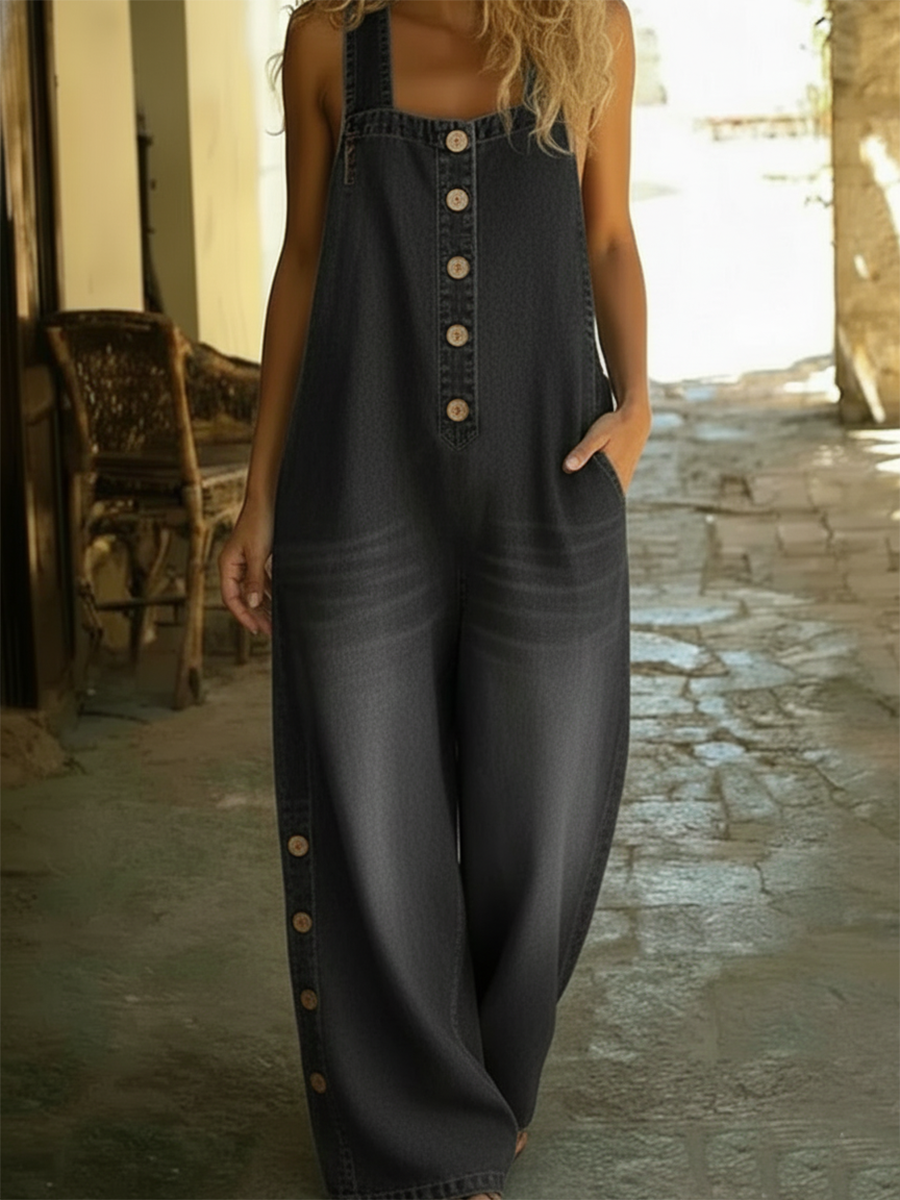 Casual Denim Overalls Jumpsuit-Soliroyal
