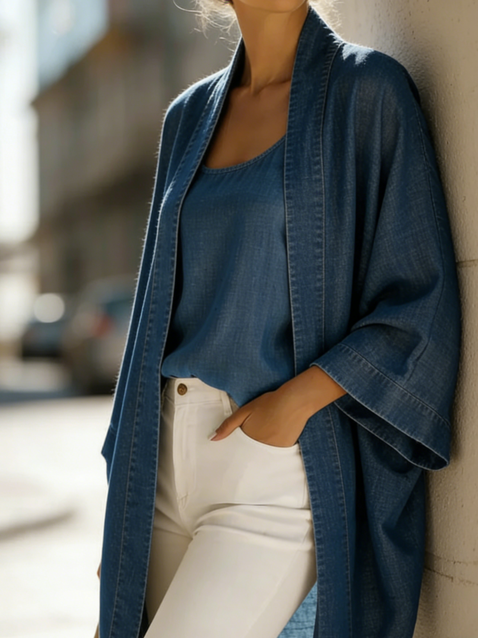 Women’s Casual Denim Two-Piece Set – Elegant Everyday Top & Wide-Leg Pants Outfit-Soliroyal