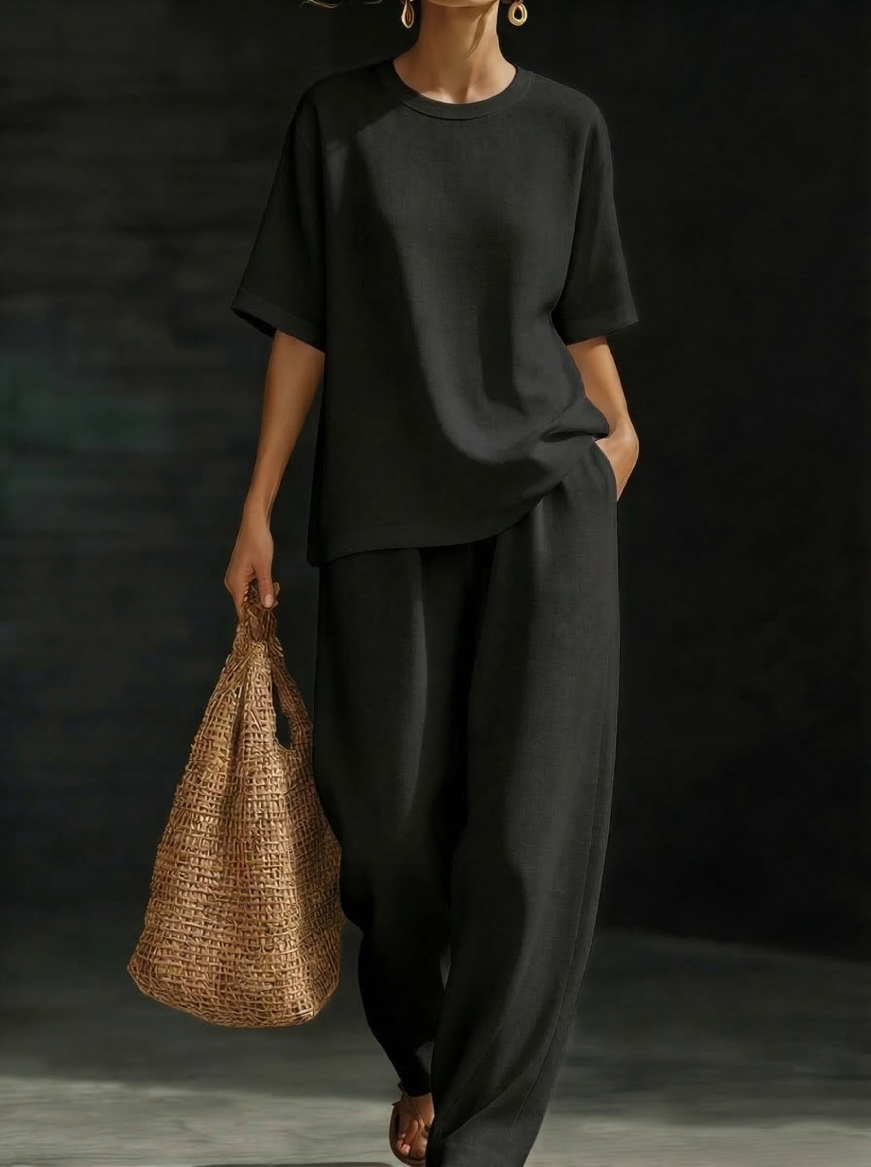 Women's 100% Cotton Two-Piece Set-Soliroyal