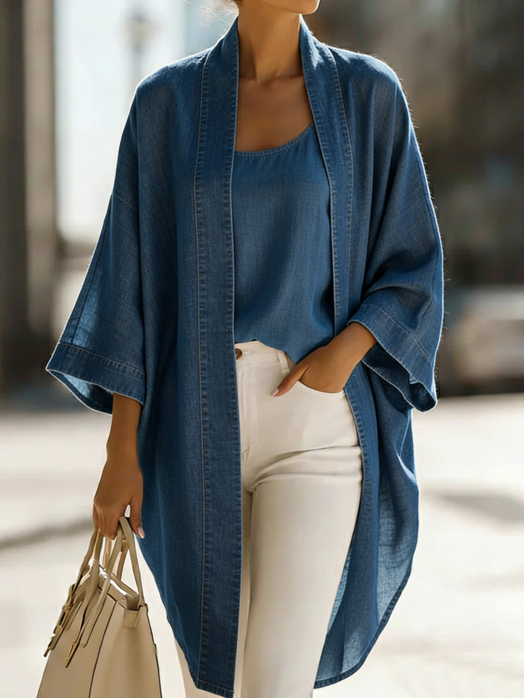 Women’s Casual Denim Two-Piece Set – Elegant Everyday Top & Wide-Leg Pants Outfit-Soliroyal