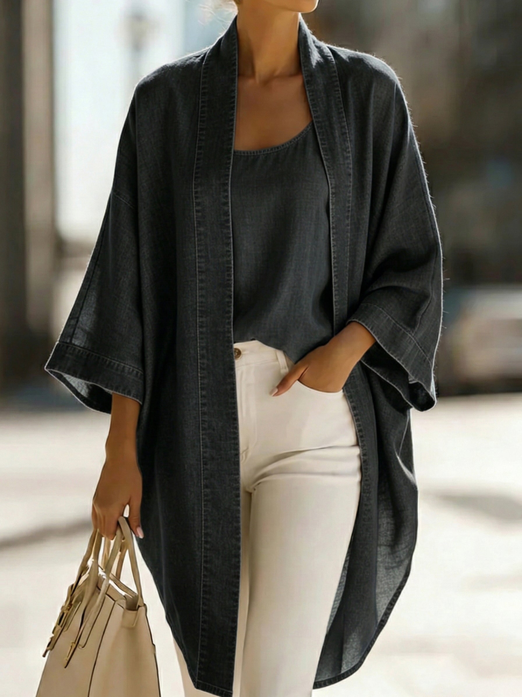 Women’s Casual Denim Two-Piece Set – Elegant Everyday Top & Wide-Leg Pants Outfit-Soliroyal