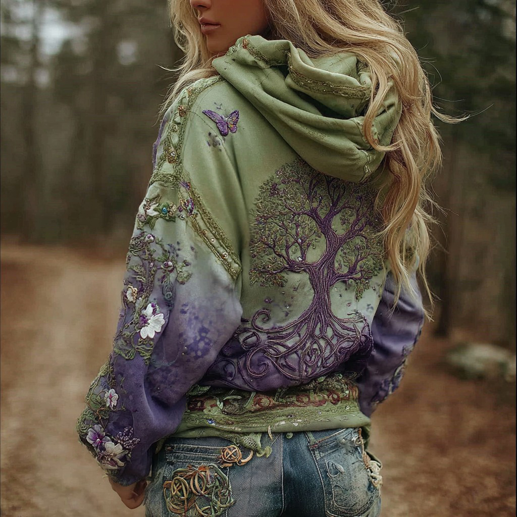 Women's Vintage Viking Tree Of Life Art Gradient Comfort Hoodie 4fa4-MOSSCIU