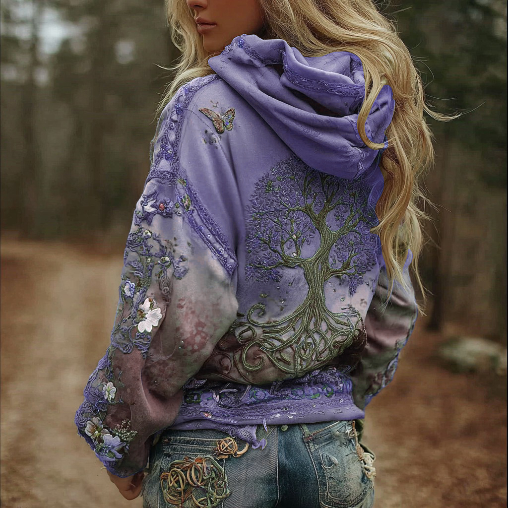 Women's Vintage Viking Tree Of Life Art Gradient Comfort Hoodie 4fa4-MOSSCIU