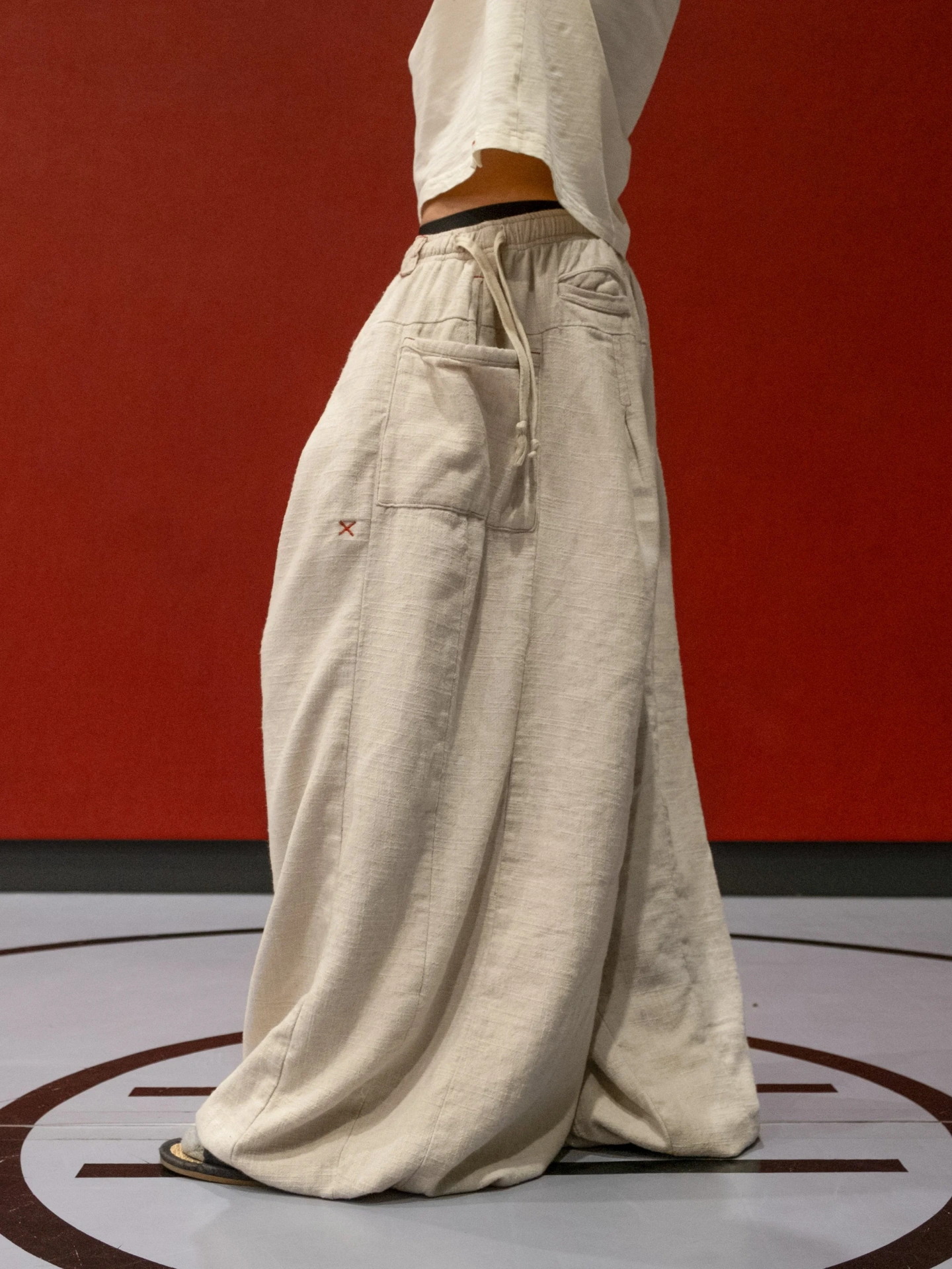 FLAX PLEATED WIDE-LEG PANTS-MOSSCIU