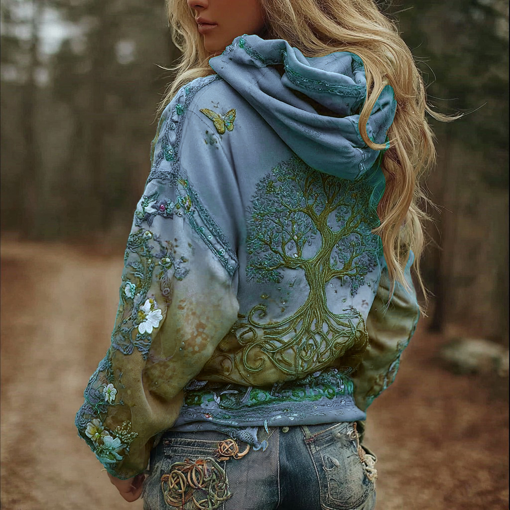 Women's Vintage Viking Tree Of Life Art Gradient Comfort Hoodie 4fa4-MOSSCIU