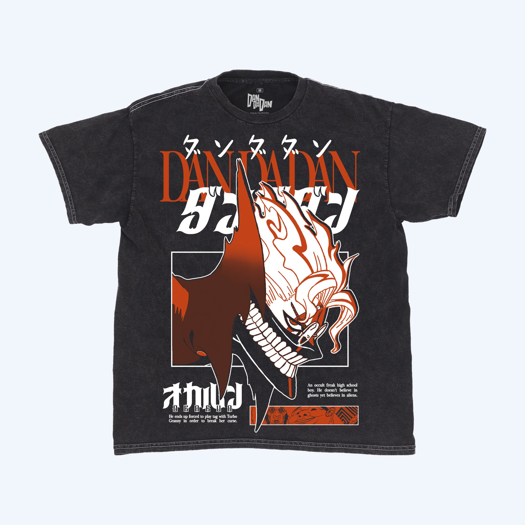 DAN DA DAN Okarun Side Profile Mineral Wash Black T-Shirt-MOSSCIU