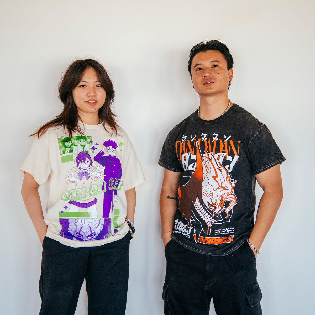 DAN DA DAN Okarun Side Profile Mineral Wash Black T-Shirt-MOSSCIU