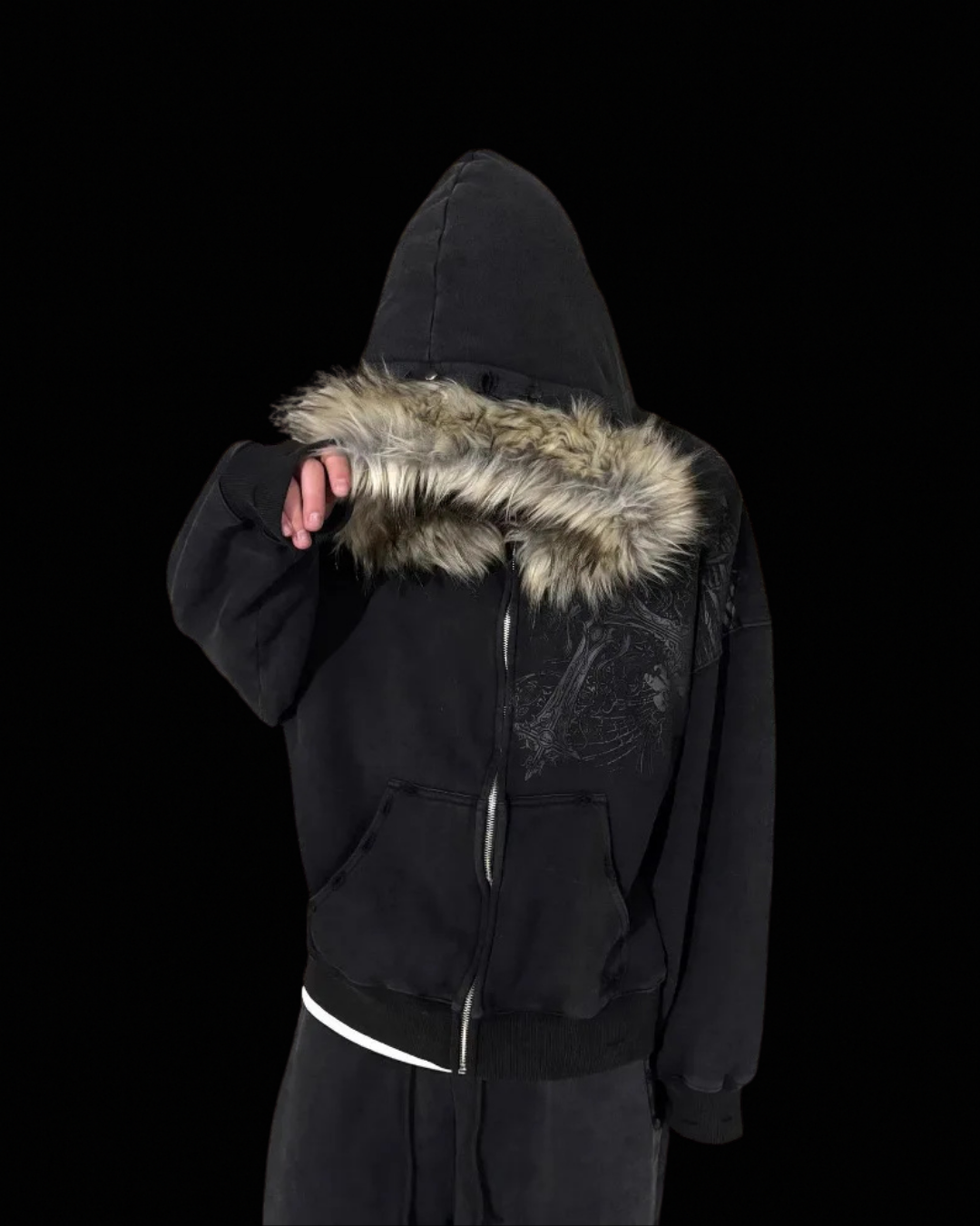 'ARCTIC EYES' FUR HOODIE-MOSSCIU