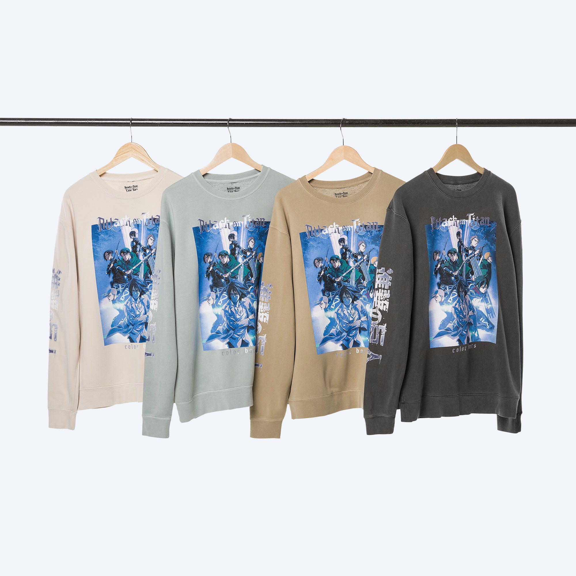 Attack on Titan x Color Bars Brigade Crewneck Long Sleeve T-Shirt (Sage)-MOSSCIU