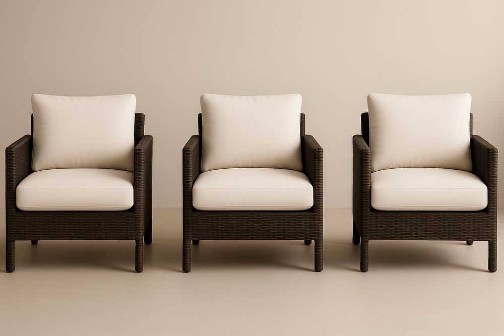 Zestaw 3 krzeseł ogrodowych z technorattanu i poduszkami poliestrowymi Brązowy i Kremowy