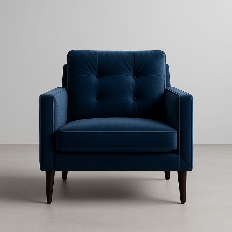 Fotel aksamitny granatowy z drewnem bukowym