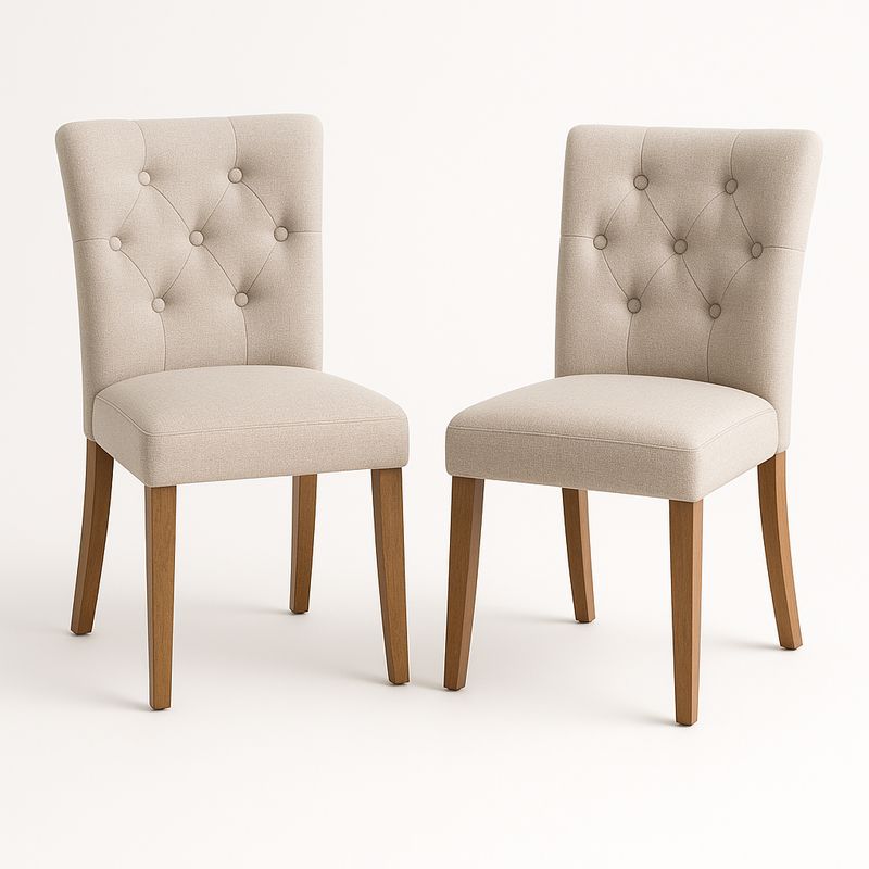 Zestaw dwóch krzeseł tapicerowanych beżowy drewno bukowe