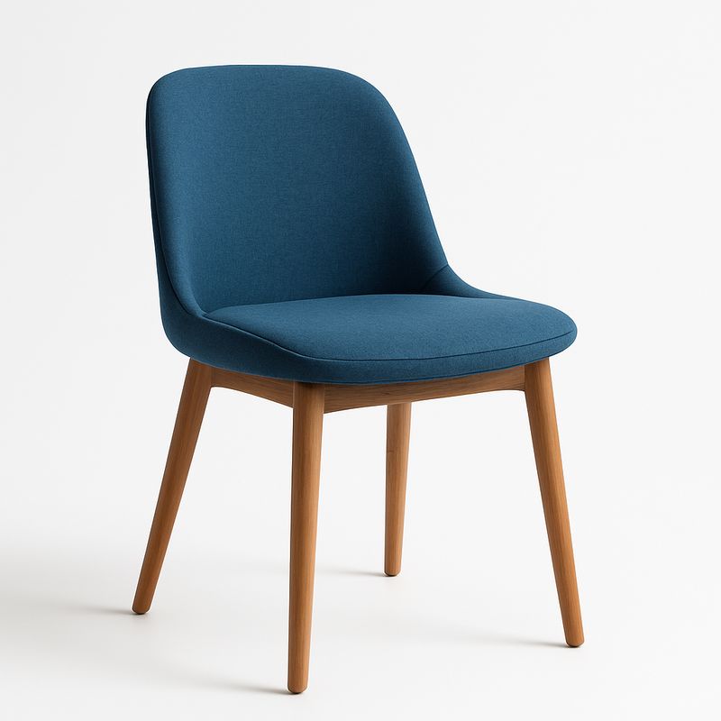 Krzesło tapicerowane niebieskie z drewnianymi nogami