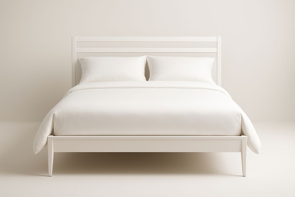 Łóżko drewniane w kolorze białym, z materacem i poduszkami, wykonane z drewna dębowego 200x160(dł.×szer.) cm