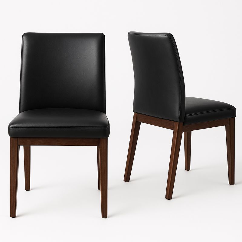 Zestaw dwóch krzeseł ze sztucznej skóry z drewnianymi nogami