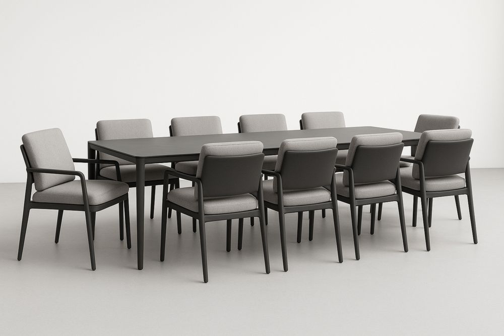 Zestaw mebli ogrodowych 10-osobowy stół prostokątny aluminiowy czarny/szary