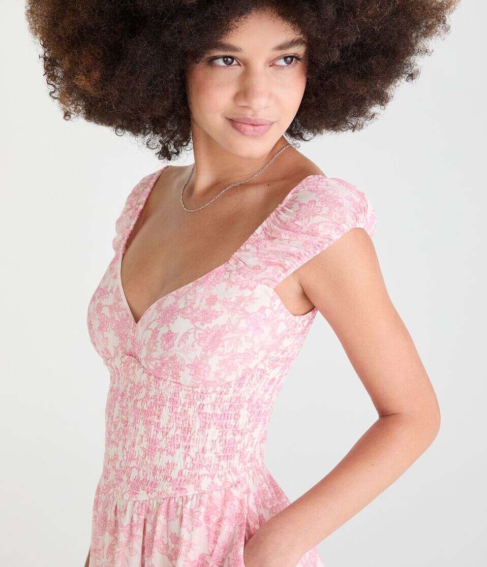 Floral V-Neck Handkerchief Hem Mini Dress