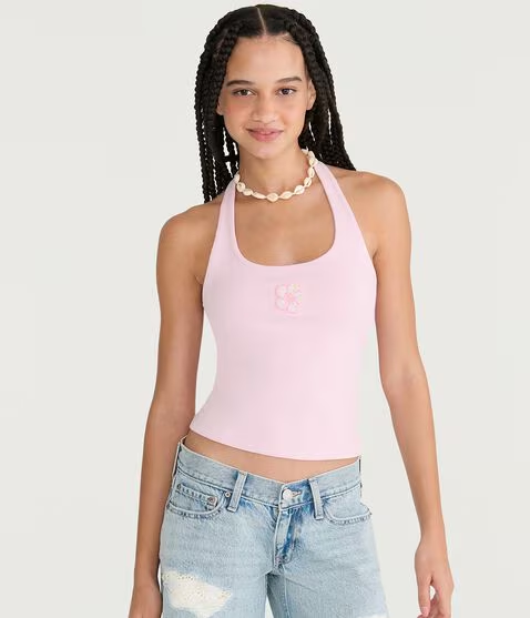 Seriously Soft Beaded Hibiscus Everyday Halter Top