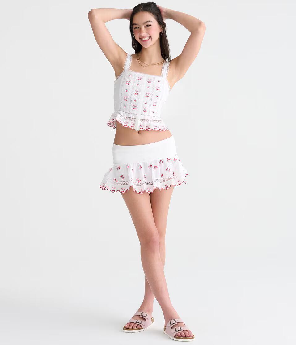 Embroidered Cherries Peplum Crop Top