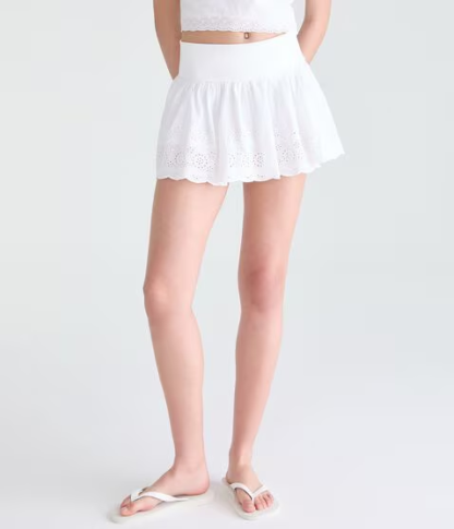 Eyelet Fold-Over Mini Skirt