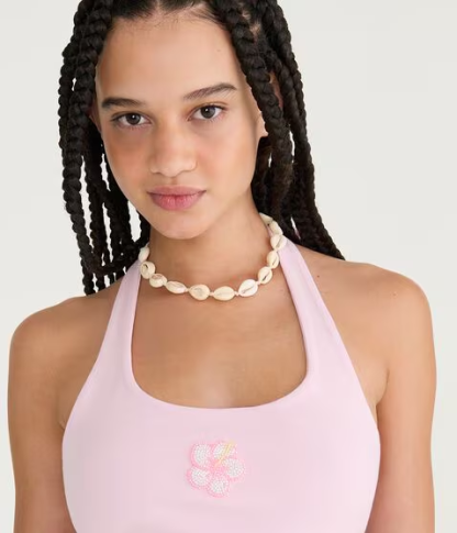 Seriously Soft Beaded Hibiscus Everyday Halter Top