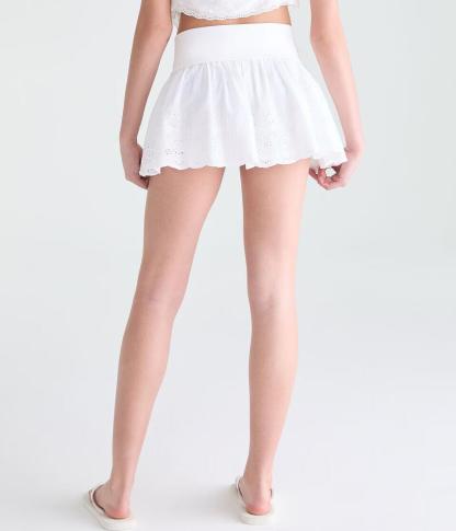 Eyelet Fold-Over Mini Skirt