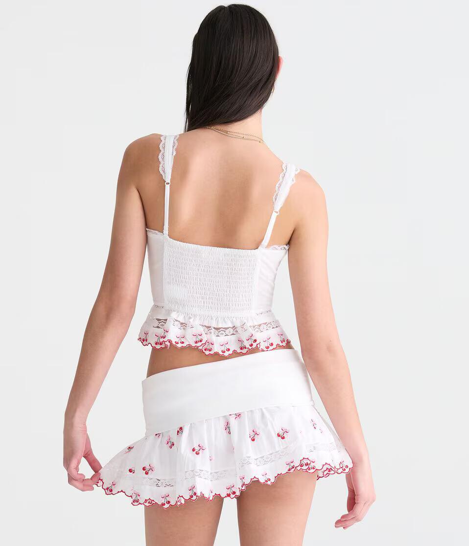 Embroidered Cherries Peplum Crop Top