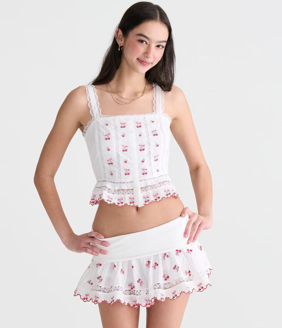 Embroidered Cherries Peplum Crop Top
