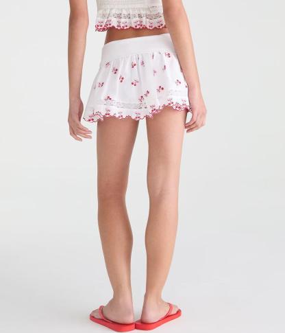 Embroidered Cherries Fold-Over Mini Skirt