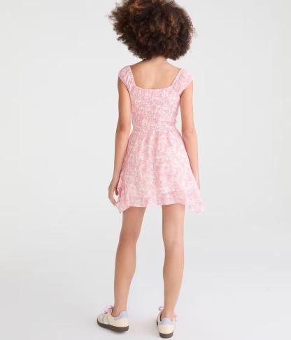 Floral V-Neck Handkerchief Hem Mini Dress