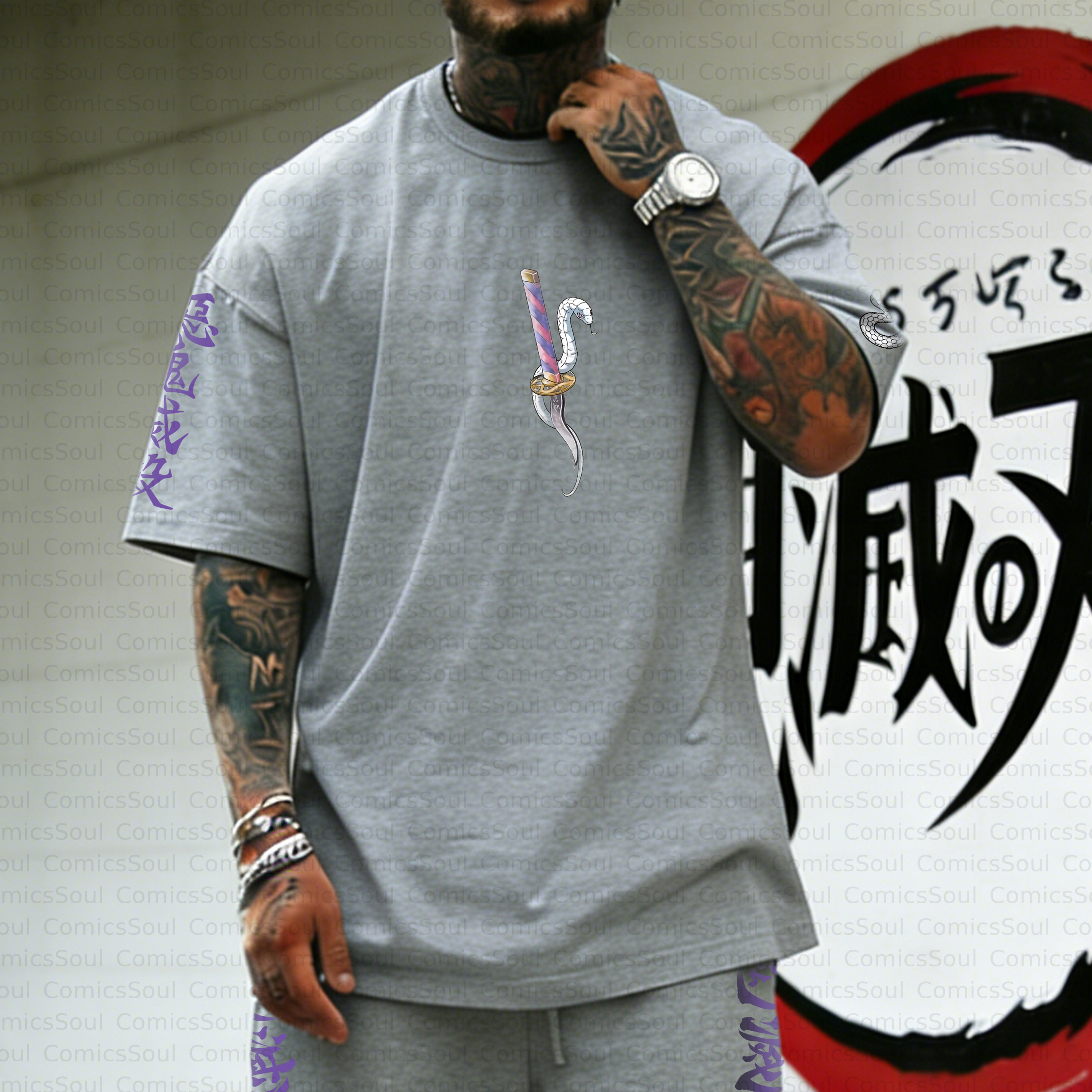 Unisex Anime Inspired Vintage T-shirt& Shorts Two-Pieces Set