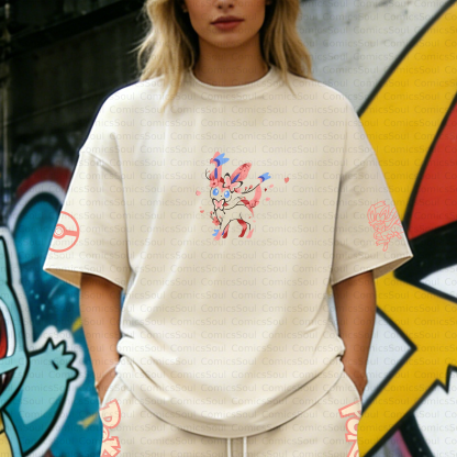 Unisex Anime Inspired Vintage T-shirt& Shorts Two-Pieces Set