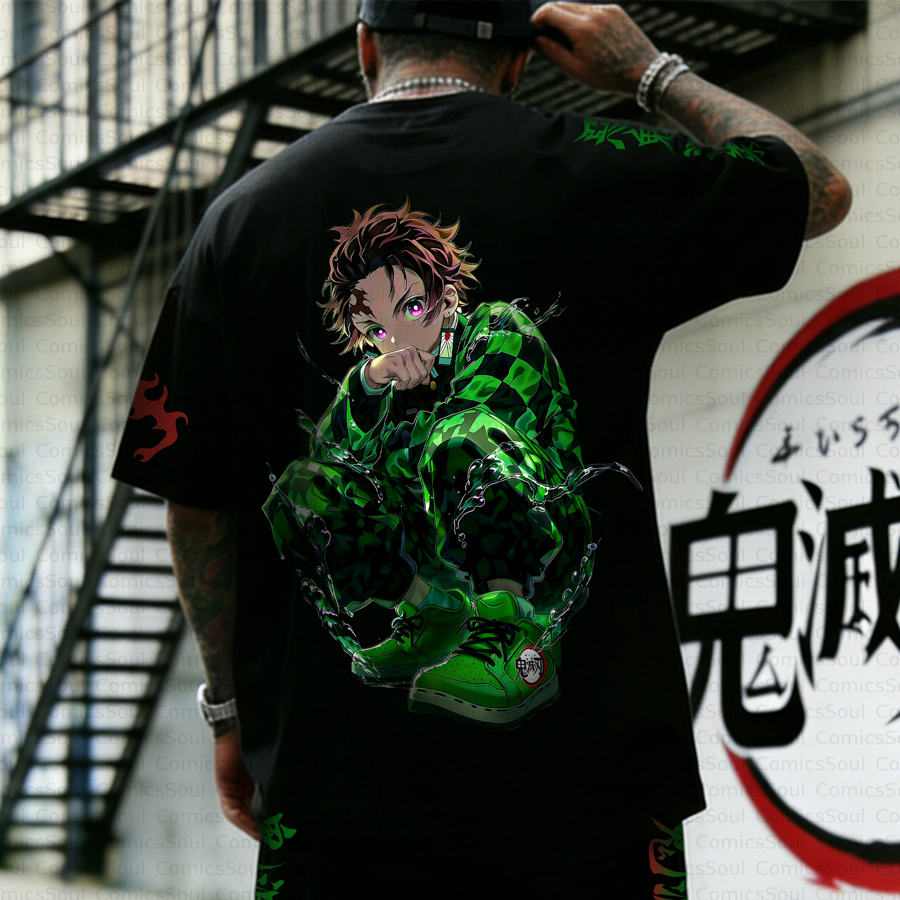 Unisex Anime Inspired Vintage T-shirt& Shorts Two-Pieces Set