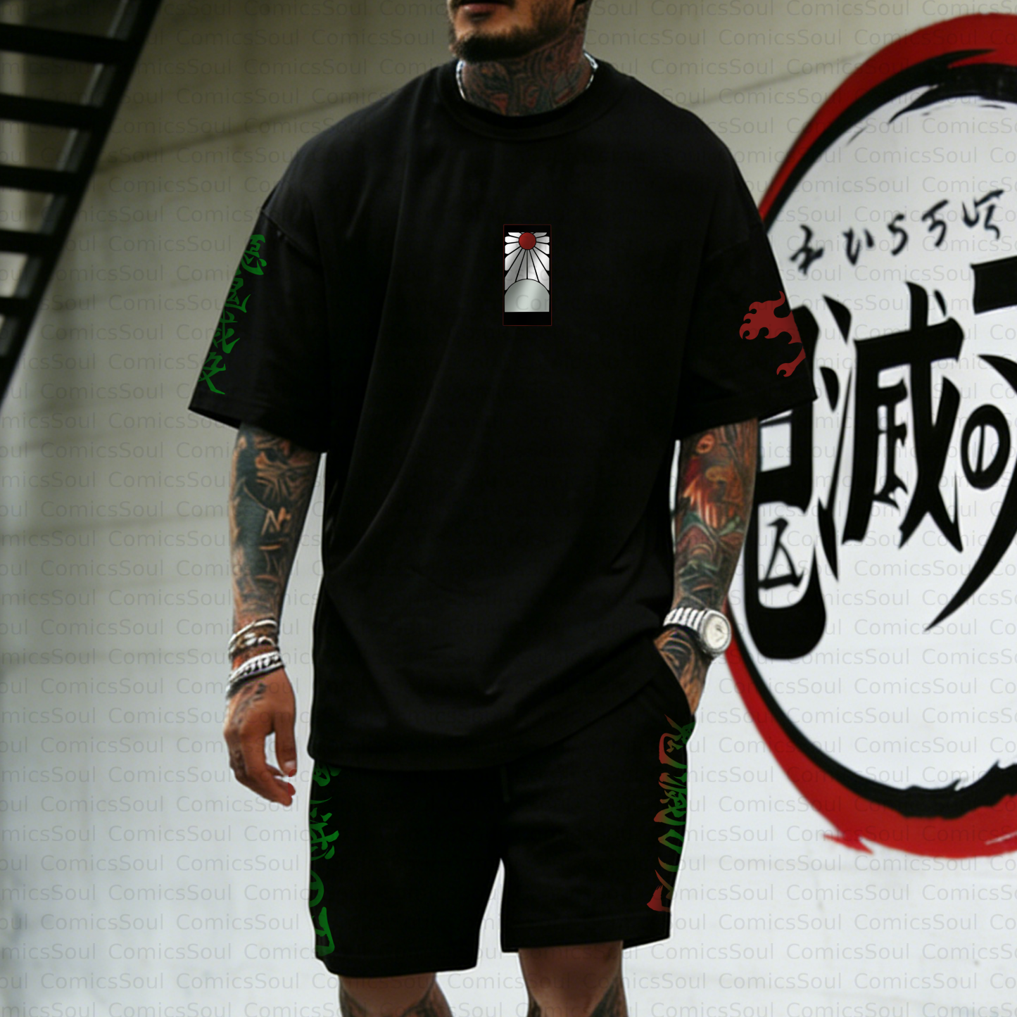 Unisex Anime Inspired Vintage T-shirt& Shorts Two-Pieces Set