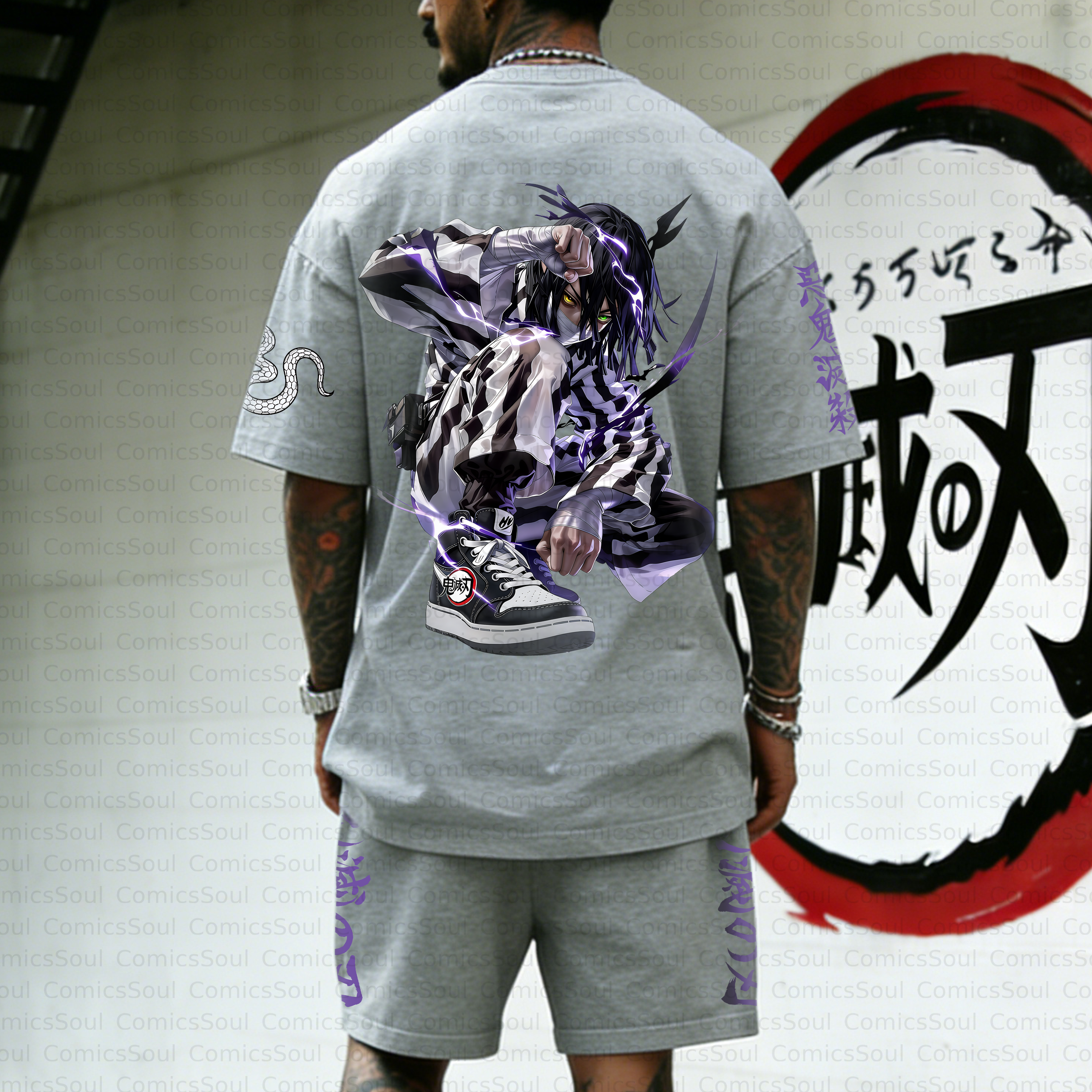Unisex Anime Inspired Vintage T-shirt& Shorts Two-Pieces Set