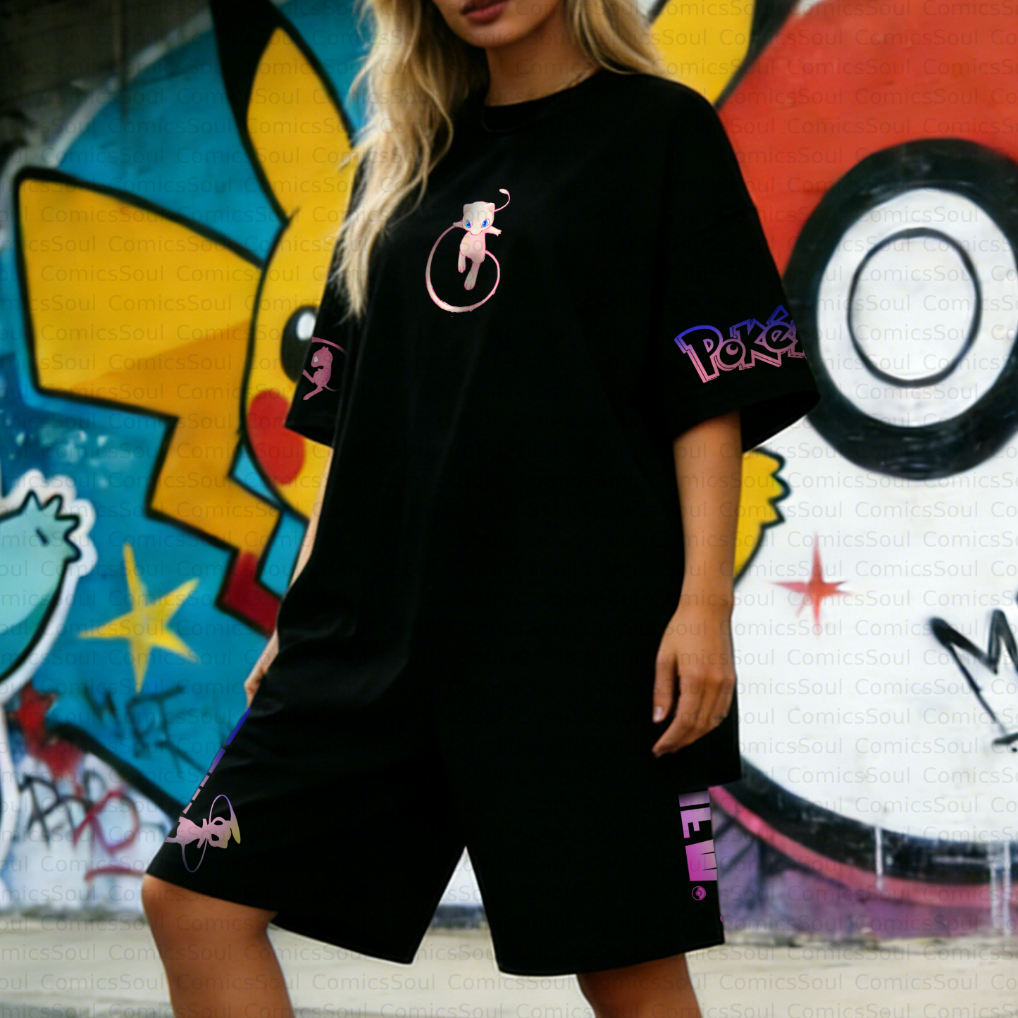 Unisex Anime Inspired Vintage T-shirt& Shorts Two-Pieces Set