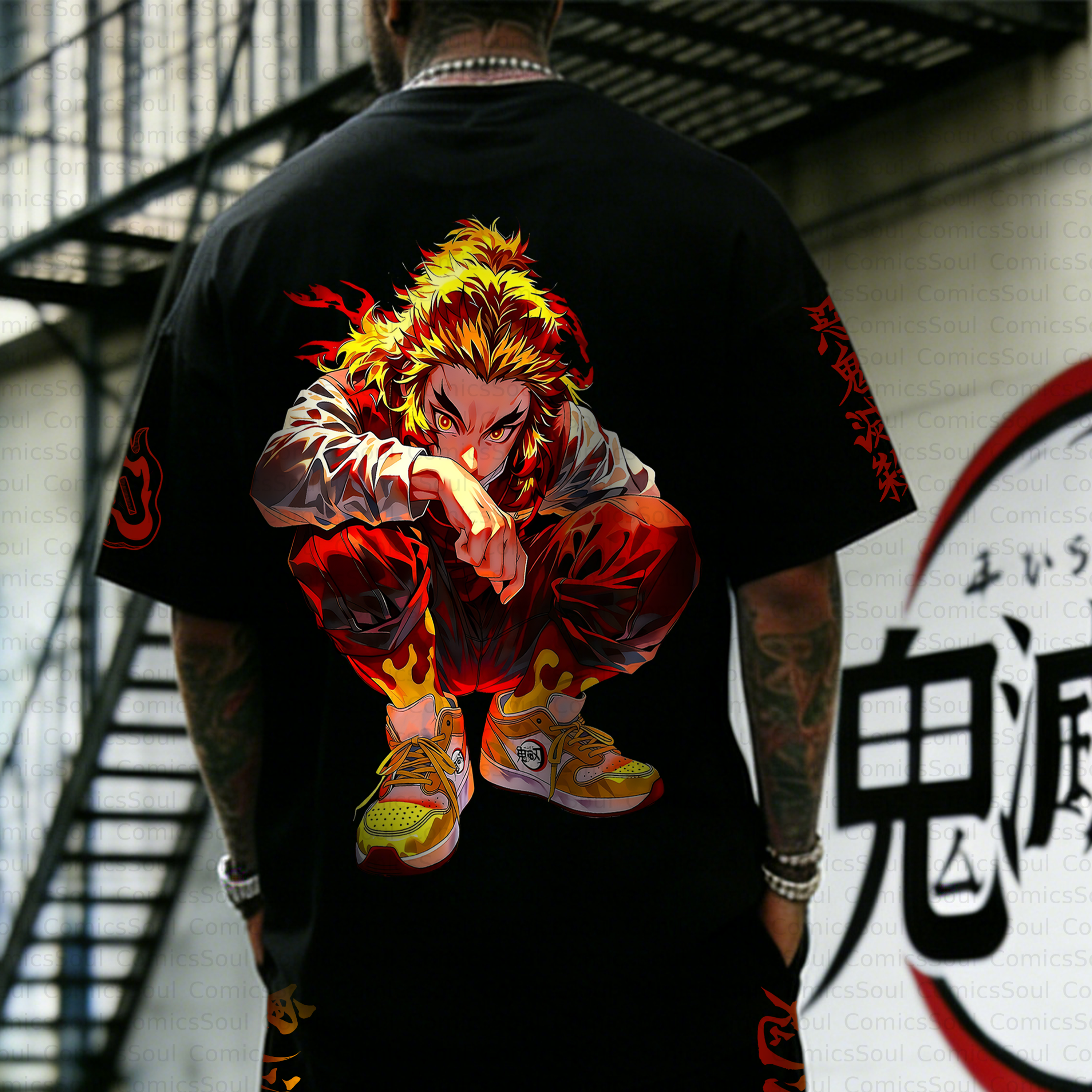 Unisex Anime Inspired Vintage T-shirt& Shorts Two-Pieces Set