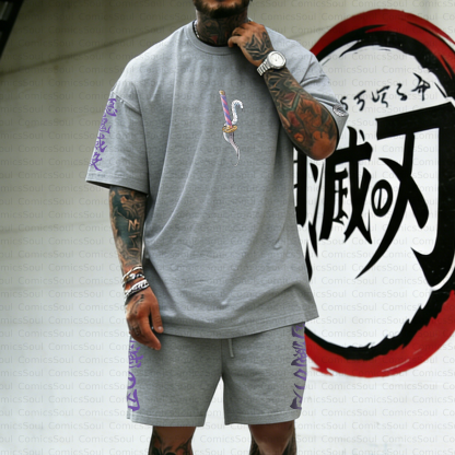 Unisex Anime Inspired Vintage T-shirt& Shorts Two-Pieces Set