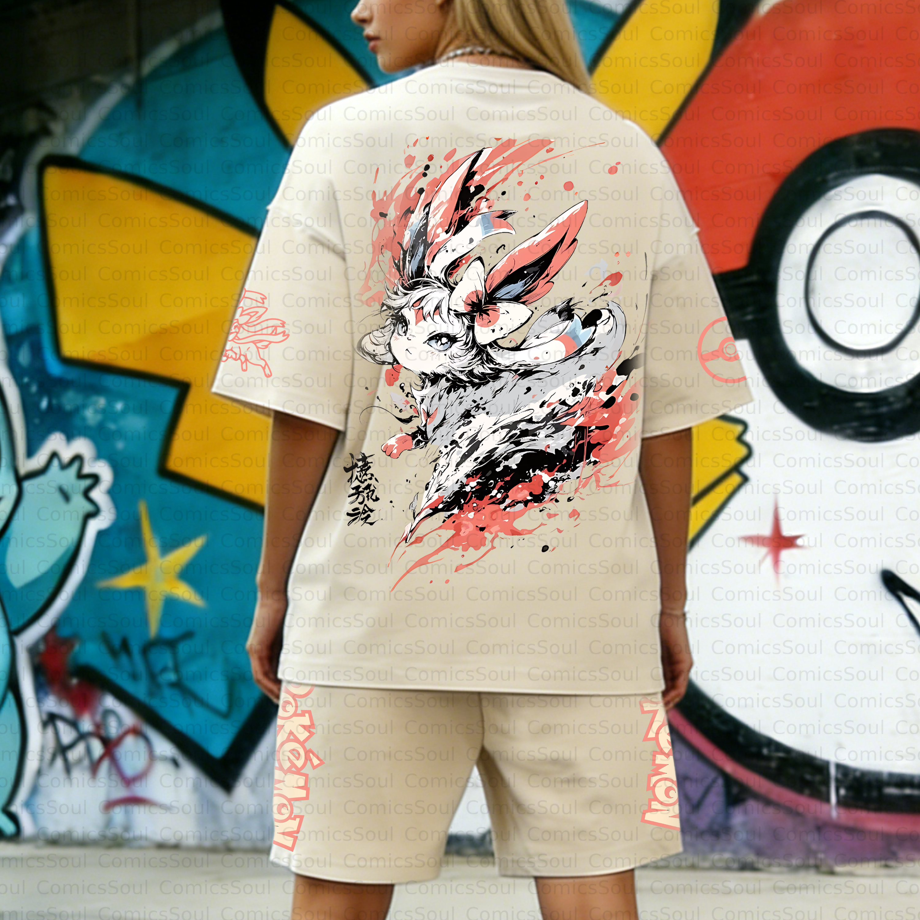 Unisex Anime Inspired Vintage T-shirt& Shorts Two-Pieces Set
