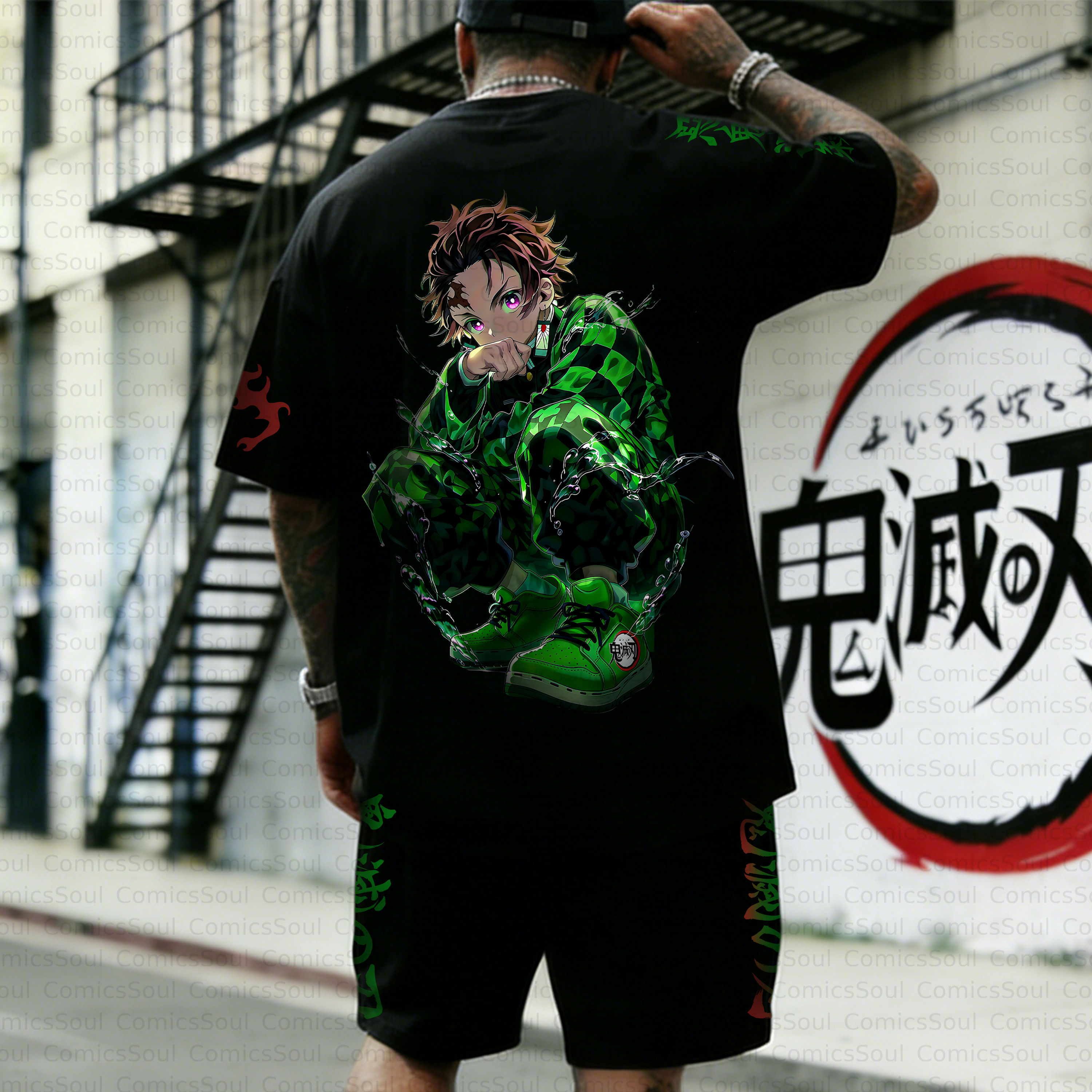 Unisex Anime Inspired Vintage T-shirt& Shorts Two-Pieces Set