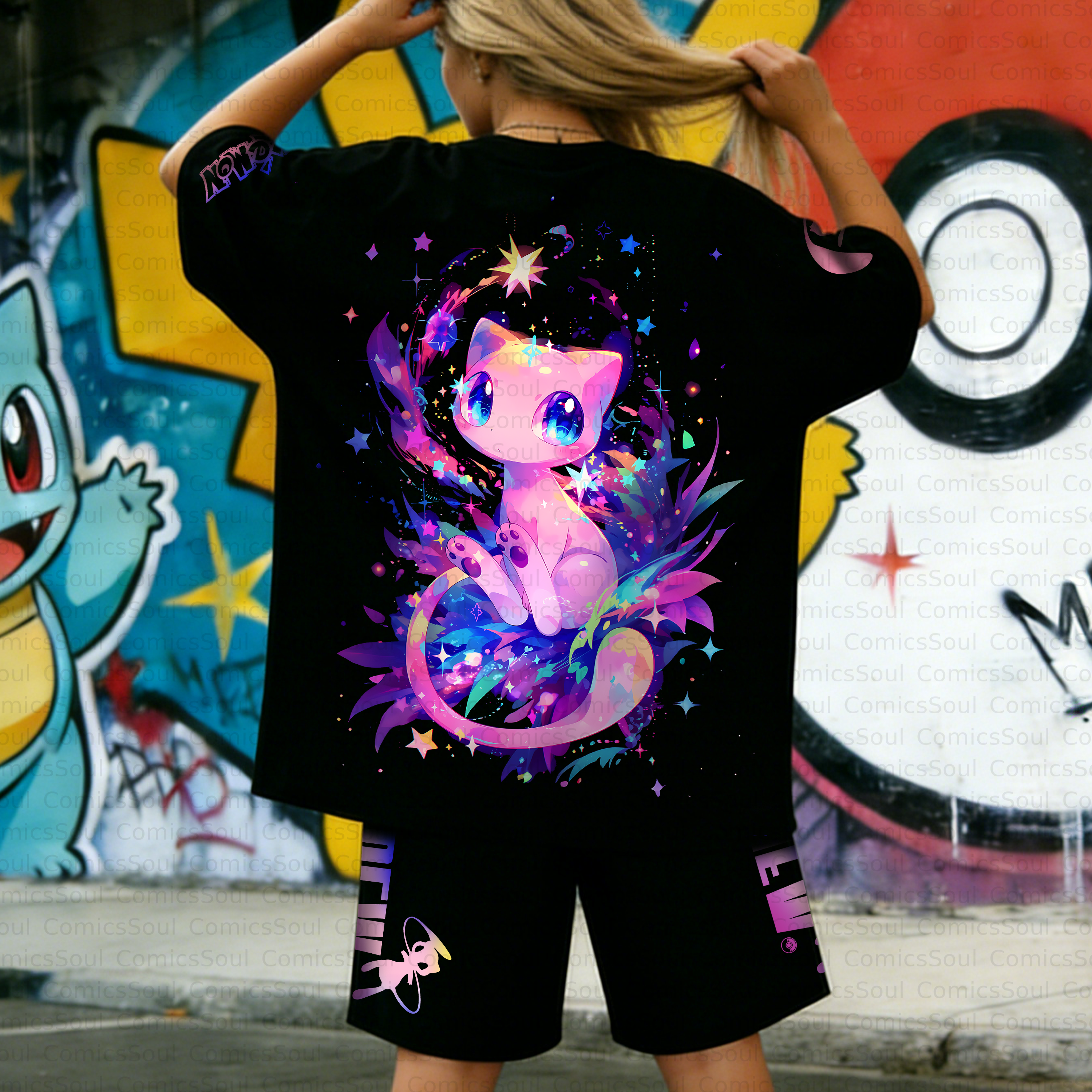 Unisex Anime Inspired Vintage T-shirt& Shorts Two-Pieces Set