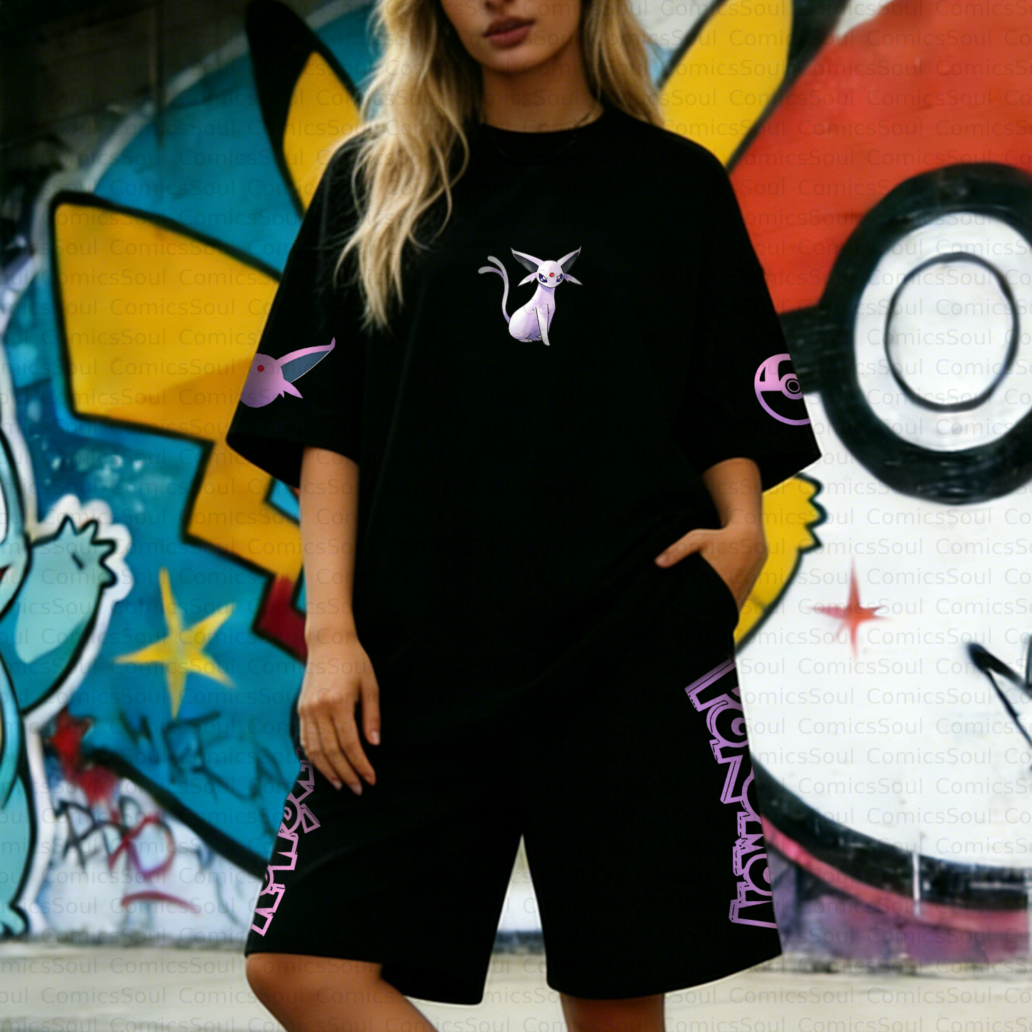 Unisex Anime Inspired Vintage T-shirt& Shorts Two-Pieces Set